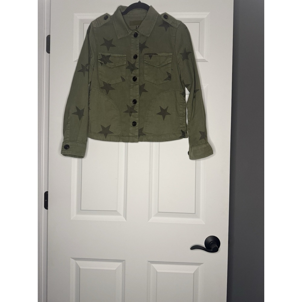 Blank Nyc Twill Jacket XS Olive Green With Star Print